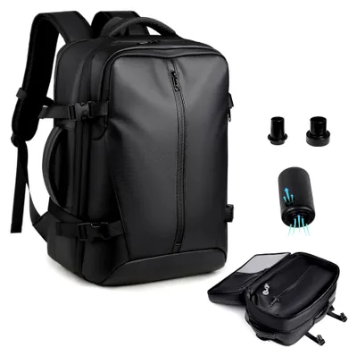 Produktbild von Vakuum Rucksack Handgepäck, Reiserucksack Flugzeug Mit Pump, TSA-Schloss, Wasserdicht Backpack Travel Airbag Rucksack 45x30x22CM, Erweiterbarer 36-55L, für Tasche Männer Business Schwarz