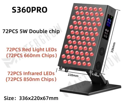 Image de Panneau de luminothérapie LED - S360PRO - Double puce LED - Lumière rouge 660 nm - Lumière infrarouge proche 850 nm - Pour le visage et le corps - Raffermissement de la peau