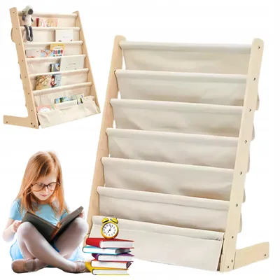 Produktbild von Kinderbücherregal aus Holz - 60 cm Breite - Montessori Kinderregal mit Taschen