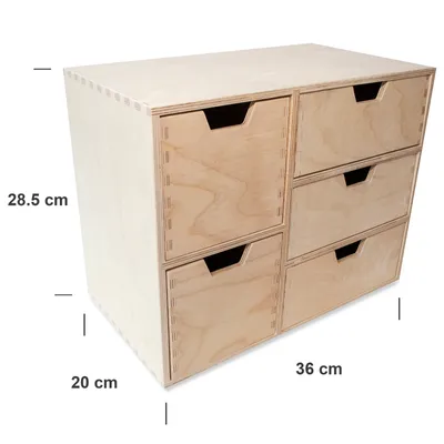 Obrázok produktu pre Creative Deco Zásuvkový box Prvok | 5 Zásuviek  | 36 x 20 x 28,5 cm (+/- 1 cm) | Mini Komoda na Drobnosti z Brezovej Preglejky | Organizačný Systém na Skladovanie, Dekupáž a Dekorácie