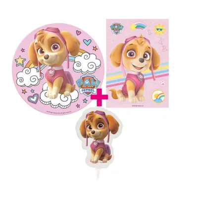 Produktbild von 3er Set Paw Patrol Skye Tortenaufleger & Skye Kerze Geburtstag