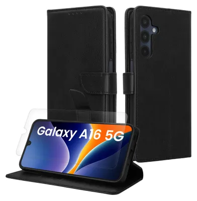 Image de Étui pour téléphone portable en similicuir kwmobile compatible avec Samsung Galaxy A16 5G - Étui portefeuille en cuirPolyuréthaneavec protection d'écran et protection RFID -
