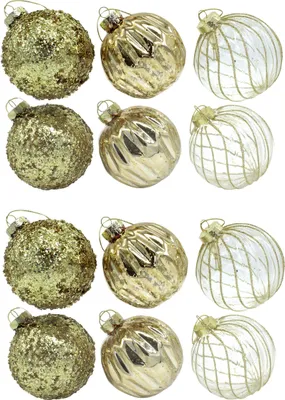Produktbild von Glas Weihnachts-Kugel Mix Ø 8cm - 12 Stück gold
