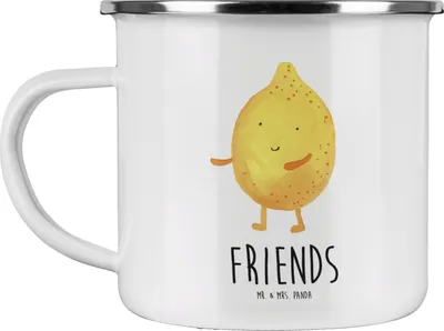 Produktbild von Mr. & Mrs. Panda Camping Emaille Tasse Beste Freunde Zitrone - Weiß - Geschenk, Reisebecher, Blechtasse, Haferl, Fehlende Keywords, Pott, Lustige Sprüche, Becher