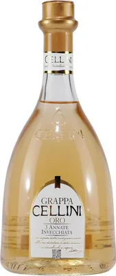 A bottle of Grappa Cellini Oro.
