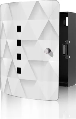 Zdjęcie produktu dla banjado designerska skrzynka na klucze ze stali nierdzewnej na 10 kluczy, szafka na klucze o wymiarach 24 x 21,5 x 7 cm z zamkiem magnetycznym, białe trójkąty [BWSK 12495]
