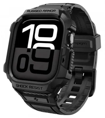 Obrázek produktu pro Spigen Rugged Armor Pro 2, Pouzdro + pásek, Chytré hodinky, Černá, Apple, Apple Watch 10/11 (42mm), Termoplastický polyuretan (TPU)