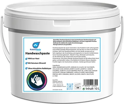 Produktbild von KaiserRein Handwaschpaste premium peel mit Olivenöl 10l Eimer Werkstatt, Hobby, fett und Öl lösende Handwaschpaste Hand-Reiniger Händereiniger gegen Verschmutzungen durch Fett, Öl und Schmutz
