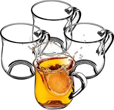 Obrázek produktu pro Uniqoos® Sklenice s uchem – sada 4 kusů, objem 320 ml, silnostěnná sklenice vhodná pro čaj, kávu a studené nápoje, vhodná do myčky