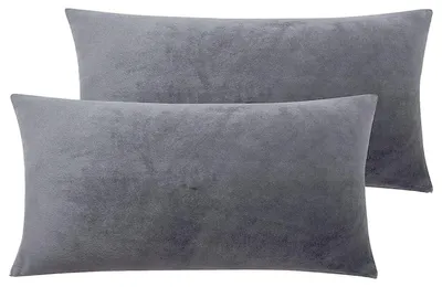 Produktbild von Set mit 2 Kissenbezügen, 40 x 80 cm, grauer Samt, dekorative Kissenbezüge, superweich, flauschig, kuschelig, dekorative Zierkissen, Sofakissen, Lendenkissen, Kissenbezüge für das Schlafzimmer.