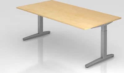 Produktbild von Schreibtisch Mika | Ahorn | Silber Gestell | BxT 200x100cm | Arbeitshöhe 65-85cm | höhenjustierbar, 1cm Raster | C-Fuß-Gestell | Rechteckform