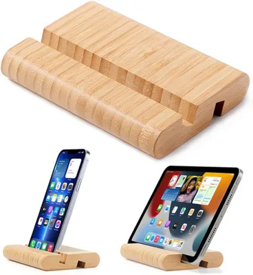 Produktbild von Tablet-Ständer aus Bambus für den Schreibtisch, tragbarer Handyhalter aus Holz für Tablets, iPhones, iPads und alle Smartphones