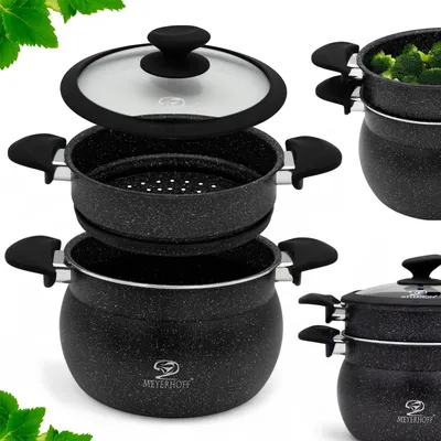 Zdjęcie produktu dla Garnek do Gotowania na Parze Parowar 24cm 3 Części 9L Marmurek Kuchenny