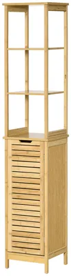 Produktbild von Badezimmerschrank mit 3 Einlegeb?den und 1 Ablage, Lattenoptik, Bambus, 34 x 30 x 173 cm