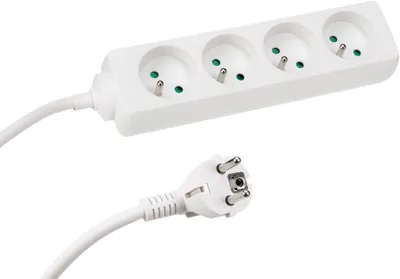 Obrázok produktu pre Predlžovací kábel s 4 zásuvkami typu E - 5 metrov kábla H05VV-F 3G1.5 - 3680 W - Kompaktná predlžovací zásuvka pre vnútorné použitie