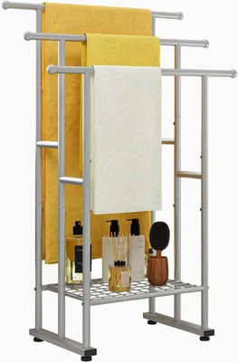 Produktbild von Handtuchhalter – Freistehender Handtuchständer – Badezimmerorganisation – Freistehend mit 3 Ablagen – 102 x 67 x 31,5 cm – Silber