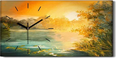 Produktbild von Wandkunst Leinwand Bild Uhr 60x30 Malerei Abstrakte See Wald Bäume Kunst - schwarze Hände