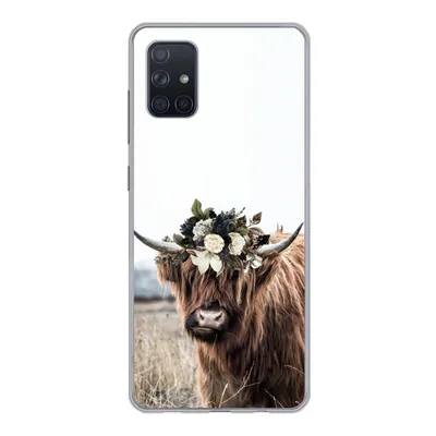 Produktbild von MuchoWow® Handyhülle Schutzhülle Hülle für Samsung Galaxy A71 Schottischer Highlander - Blumen - Tiere Silikon Softcase Handy Hülle - Kartenbesitzer
