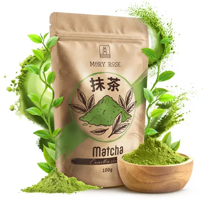 Produktbild von Mary Rose - Matcha Tee Pulver 100g - Grüner Tee Aus Hangzhou - Intensives Umami Aroma - Perfekt für Latte, Smoothies, Backen - Energie, Fokus