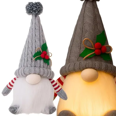 Produktbild von LED Weihnachtswichtel Weihnachtsgnom Dekofigur leuchtend 28 cm Grau Weihnachtsdeko Nikolaus Wichtel Figur