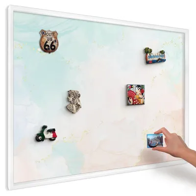 Produktbild von Magnettafel 100x70 cm mit weißem Rahmen - Magnetische Metalltafel, Magnetpinnwand zur Wandmontage für Wohnzimmer, Küche, Flur, Kinderzimmer und Büro - Pastell-Eleganz