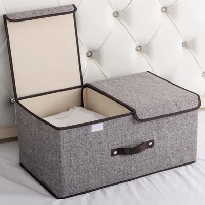 Produktbild von Aufbewahrungsbox Stoff Beige 2er-Set, 36x25x16 cm und 50x30x25 cm, mit Deckel, Fächern, faltbar, waschbar, geruchlos, formstabil, Kleiderschrank-Organizer