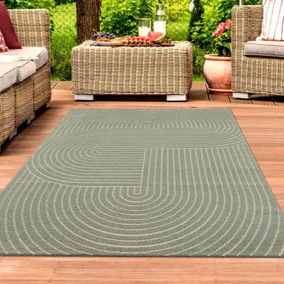 Image de Tapis moderne d'intérieur et d'extérieur avec motif en arc vert Dimensions : 160 x 220 cm