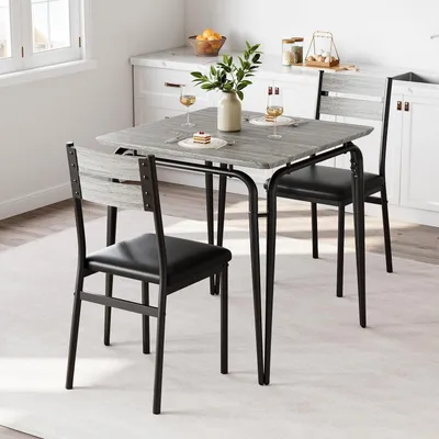Produktbild von Esstisch Set 3-teilig für 2 Personen, quadratisch, 2 Stühle, platzsparend, grau