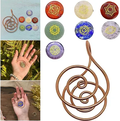 Produktbild von 7 Edelsteine Kupfer-Spiralarmband 35 g – Handflächenring-Design für Energieheilung & Yoga
