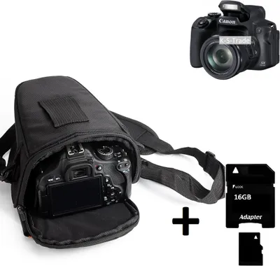 Produktbild von K-S-Trade Schultertasche kompatibel mit Canon PowerShot SX70 HS Colt Kameratasche für Systemkameras DSLR DSLM SLR, Bridge etc., + 16GB Speicherkarte