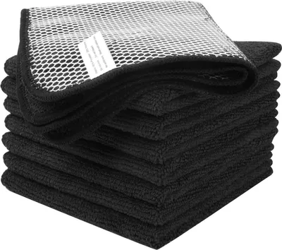 Zdjęcie produktu dla VIVOTE ściereczki do naczyń z mikrofibry z siatką do szorowania 8 sztuk 30x30cm czarne
