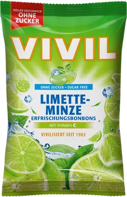 Zdjęcie produktu dla Vivil orzeźwiające cukierki limonkowo-miętowe bez cukru z witaminą C 120g