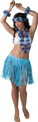 Produktbild von B52426 blau-lila Damen Hawaii Set Bastrock Hawaii Kostüm