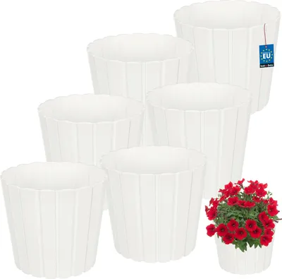 Image de KOTARBAU® Set de 6 pots de fleurs Pot de plantes ⌀ 29 cm H : 27 cm Blanc Plastique Pot de plantes pour plantes d'intérieur Pots de fleurs Grand extérieur Cache-pot Balcon Décoratif