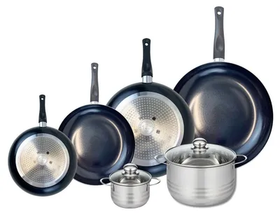 Image de Ensemble de 4 Poêles de cuisson 20, 24, 28 et 32 cm et 2 faitouts 12 et 20 cm Elo Prima Brillant