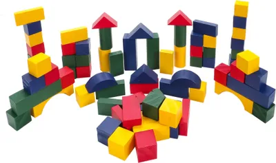 Produktbild von 75 Stück Holzbausteine, 7 Formen, bunt lackiert, für Kleinkinder und Kinder, farbige Bauklötze aus nachhaltig angebautem Holz,