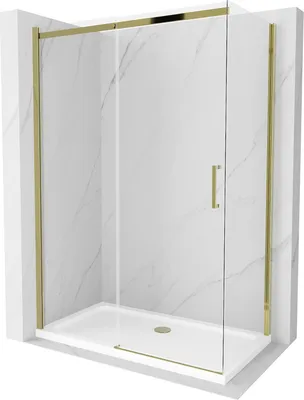 Zdjęcie produktu dla Mexen Omega kabina prysznicowa rozsuwana 140 x 80 cm, transparent, złota + brodzik Flat - 825-140-080-50-00-4010