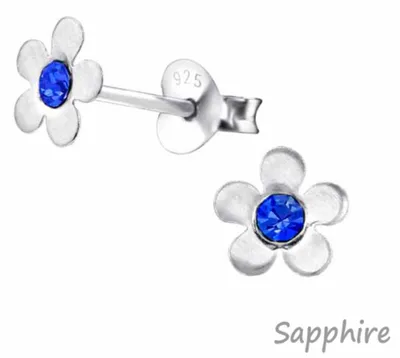 Produktbild von Kinderohrstecker: Mädchen Ohrringe Silber „Kristall Blume“ Sapphire