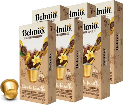Produktbild von Belmio Viva la Vanilla 60 Kaffeekapseln für Nespresso – Gourmet Kaffee mit Vanille-Aroma, 60 Stück Aluminium Kapseln, cremig & süß, ideal für Latte