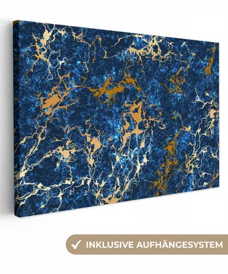Obrázok produktu pre OneMillionCanvasses® - Obrazy na plátne - 140x90 cm, Mramor - Textúra - Zlatá - Modrá, Nástenná umelecká tlač Nástenná dekorácia - Fotografia na plátne - Obraz na drevenom ráme