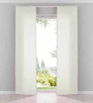 Produktbild von 2er Pack Flächenvorhänge Schiebegardinen komplett Set Cationic blickdicht Leinen Optik natura seidenmatt HxB 245x60 cm Creme Landhaus Stil, 204411-2
