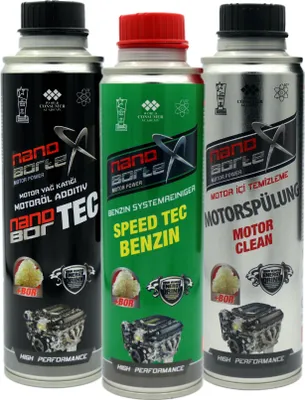 Produktbild von NanoBorTeX 600ml Öl Additiv + 300ml Benzin Zusatz + 300ml Motorspülung Motor-Power NanoBor Das ORIGINAL!! Motorschutz / Motorbeschichtung Ceramic