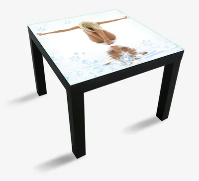 Produktbild von Wallario Möbeldesign -  Glasplatte, Schutzplatte mit Motiv - geeignet für Ikea Lack Tisch, Größe: 55 x 55 cm, Motiv: Akt-Erotik im Winter - Nackte Frau mit Schneeflocken
