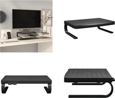 Image de vidaXL Support d'écran noir 37x28x11,5 cm - Support d'écran - Rehausse de bureau - Rehausse d'écran - Support d'écran