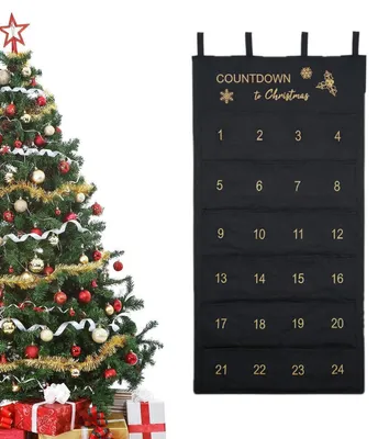 Produktbild von Hängender Adventskalender Stoff Schwarz 24 Taschen Weihnachten 2024