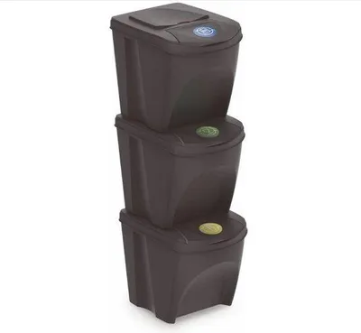 Produktbild von Antraciet stapelbare Afwasserbox 25 Liter, Set von 3, mit Deckel, stapelbar mit Klappdeckel