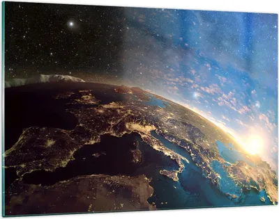 Produktbild von Bilder auf glas - Kosmos Erde - 120x80cm - Glasbilder - Wandbilder - Bilder - Kunstdruck - zum Aufhängen bereit - Wanddekoration aus Glas - Glas Bilder - Wandbild auf Glas - Einteilig - GAA120x80-3809