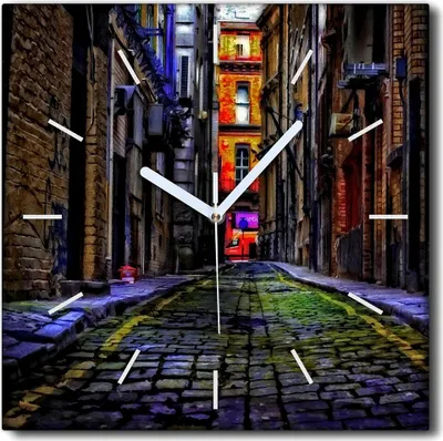 Produktbild von Coloray Uhr auf Leinwand 30x30 cm Wand Uhr Dekoration Wohnzimmer Segeltuch weiße Zeiger -Stadtstraßengebäude.