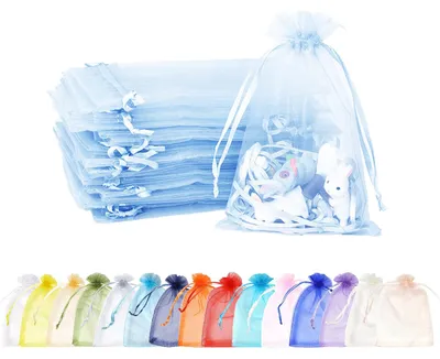 Imagen del producto de Bolsas de organza con cordón, de 9 x 12 cm, paquete de 100 unidades, para regalos
