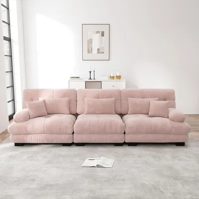 Produktbild von Chenille-Dreisitzer-Ecksofa mit Tiefensitz, Schlafsofa, gepolstert, 313 x 77 x 81 cm, Pink
